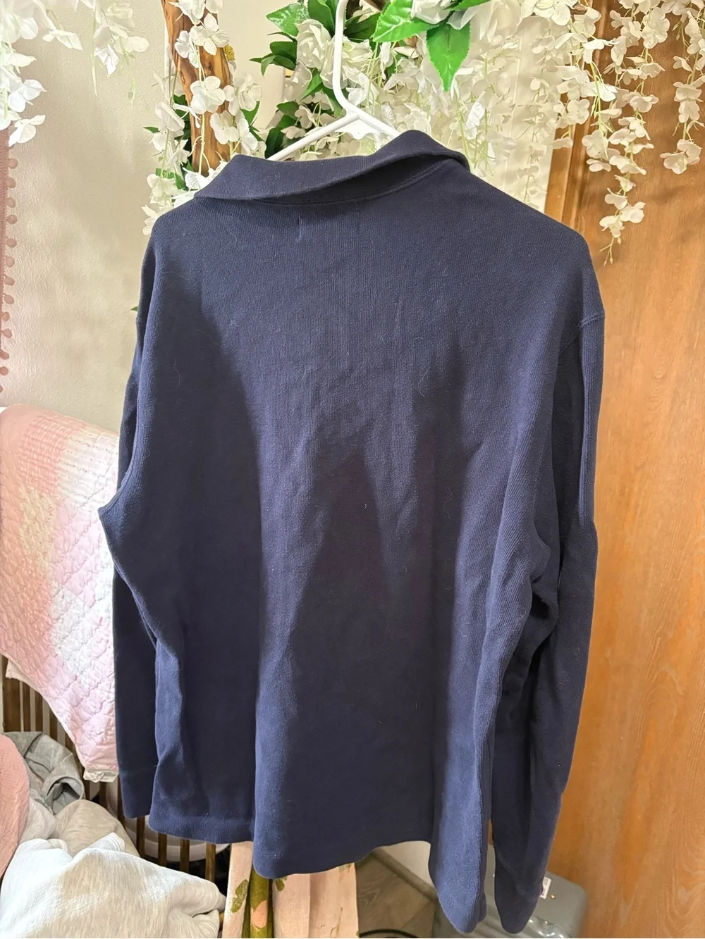 Ralph Lauren Navy Quarter-Zip Sweater with Red Pony